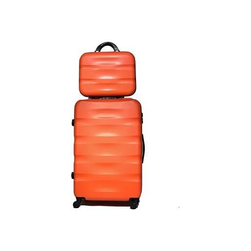 CELIMS valigia in abs, rigida, resistente, leggera, con 4 ruote girevoli a 360° e lucchetto integrato, arancione, grande + vanity