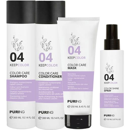 Puring kit 04 keepcolor shampoo 300ml + mask 250ml + conditioner 300ml + shine spray 150ml