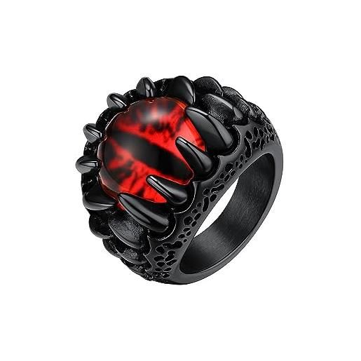 GOLDCHIC JEWELRY anello con sigillo in acciaio inox/oro/nero, stile gotico, punk, teschio rosso, misura o-z + 3, strass