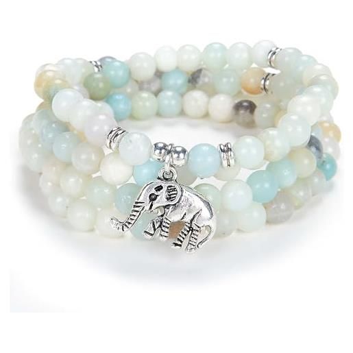 oasymala 108 mala quartz beads elephant lucky charm wrap bracciale collana self discovery yoga inspirational jewellery (amazzonite (amazonite))