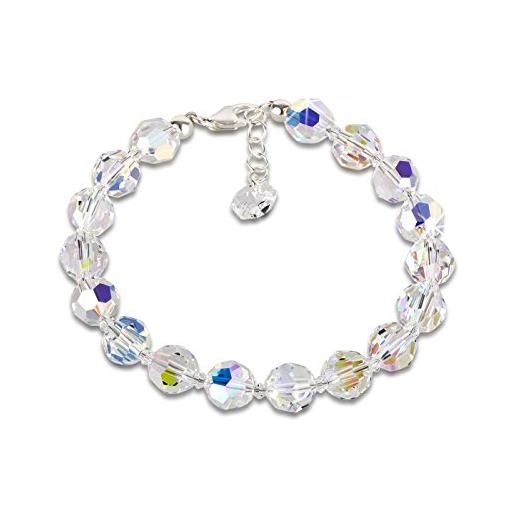 Schöner Schmuck-Design schöner-sd, braccialetto scintillante di perle di cristallo swarovski®, 8 mm, colore cristallo, effetto aurora boreale