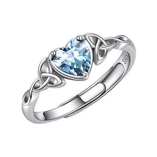 ChicSilver anello acquamarina anelli donna argento 925 regolabili con acquamarina pietra portafortuna marzo anello argento con pietra acquamarina anelli donna cuore con confezione regalo