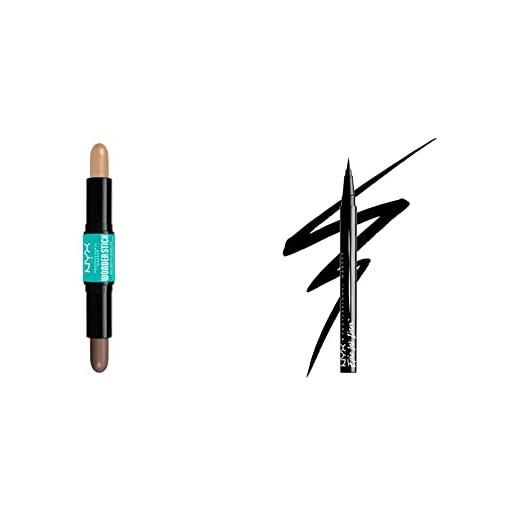 Nyx professional makeup highlight & contour stick, stick per contouring a doppia punta, corregge & epic ink eye liner, pennellino pigmentato e waterproof, black