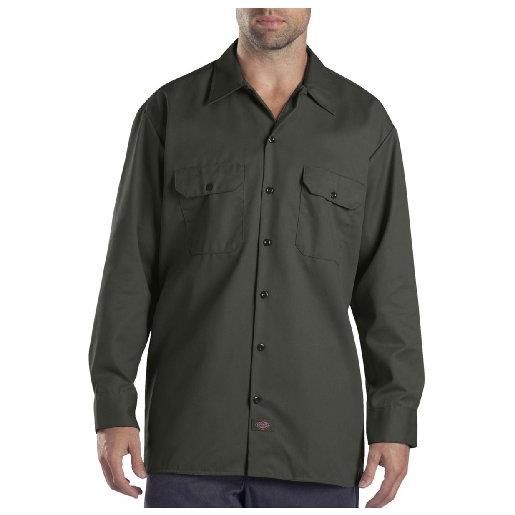 Dickies long sleeve work camicia, verde (olive green), large uomo