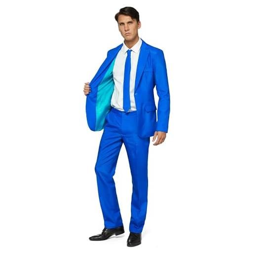 OFFSTREAM costume da festa per uomo - completo 2 pezzi a tinta unita per festa di halloween con giacca, pantaloni e cravatta - blu