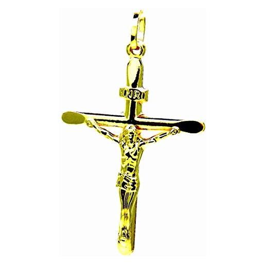 PEGASO GIOIELLI - ciondolo in oro giallo 18kt (750) pendente croce smussata gesù cristo uomo