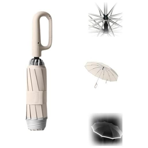 Dujuanus ombrello pieghevole compatto anti-tempesta - ombrello con fibbia ad anello, striscia di sicurezza riflettente, resistenza antivento, portatile, automatico | ombrello inverso (grigio)