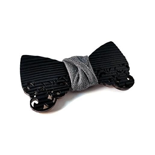 GIGETTO 1910 gigetto papillon in legno spazzolato nero, limited edition serie. Barocco, con nodo in tessuto grigio, cinturino regolabile