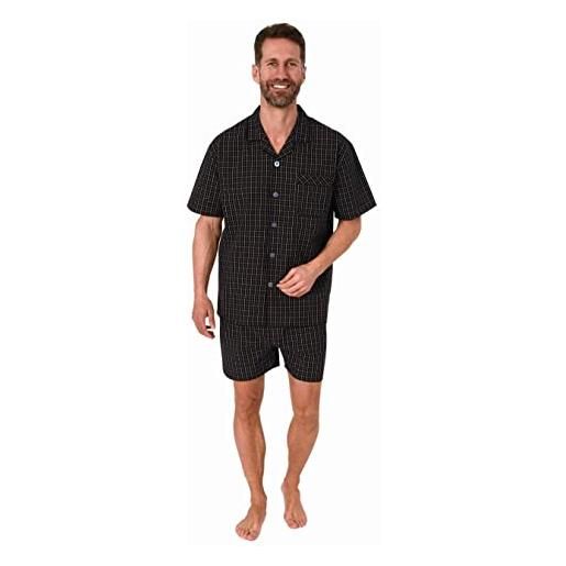 Normann pigiama a maniche corte da uomo in tessuto con bottoni dal design elegante, nero , 58