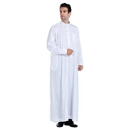 VJGOAL Uomo 2020 classico abaya marocchine musulmano con botton tinta unita bianco orientale abra abiti manica lunga dubai kaftan islamico vestiti sera e cerimonia tradizione - non turbante