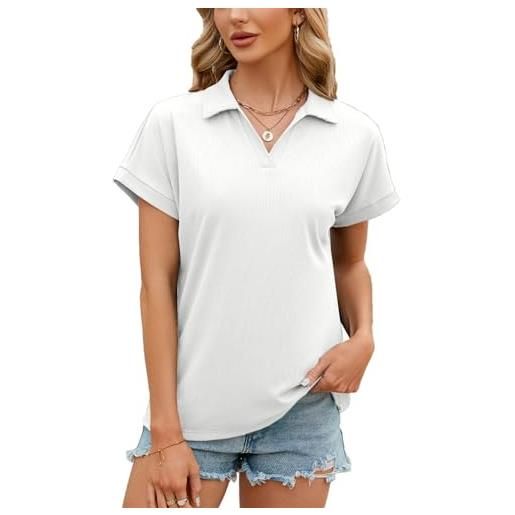 Vimlo polo da donna con colletto da golf, manica corta, scollo a v, maglietta casual estiva traspirante, camicetta a tunica (color: white, size: xl)