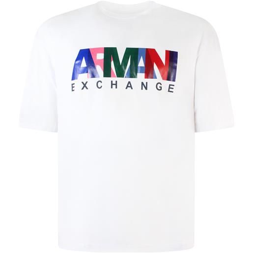 ARMANI EXCHANGE t-shirt bianca con stampa logata multicolor per uomo