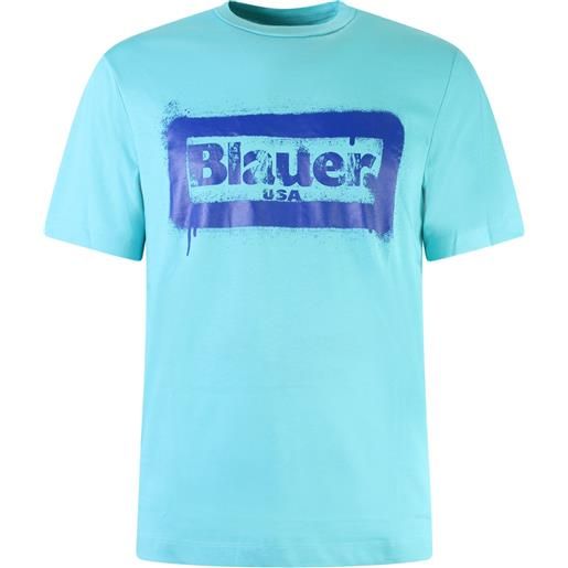 BLAUER t-shirt celeste con logo per uomo