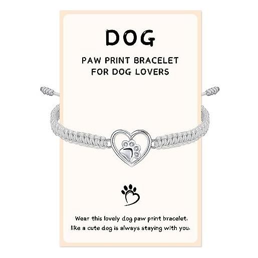 J.Endéar cane zampa bracciale per le donne ragazze argento 925 cuore zampa stampa artigianale gioielli in corda per gli amanti degli animali domestici cane, grigio