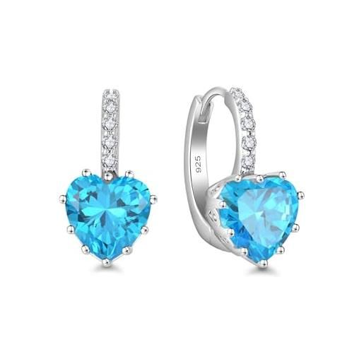 Starchenie orecchini donna sterlina argento 925 cuore blu zirconi pietra portafortuna orecchini compleanno gioielli