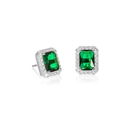 Diamond Treats orecchini donna in argento sterling 925, orecchini taglio smeraldo con pietre zirconi verde smeraldo, orecchini verdi donna in argento 925 con una confezione regalo