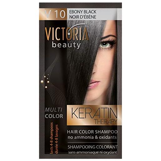 Victoria Beauty 6 x shampoo colorante - trattamento alla cheratina - senza ammoniaca (nero ebano)