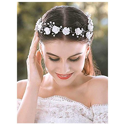 Ushiny fascia per capelli da sposa con fiori e perle, accessorio per capelli da sposa con cristalli, per donne e ragazze