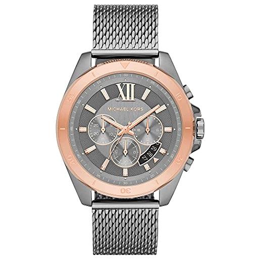 Michael Kors orologio brecken da uomo, movimento cronografo, cassa in acciaio inossidabile da 45 mm con bracciale in acciaio inossidabile, mk8868, grigio e oro rosa