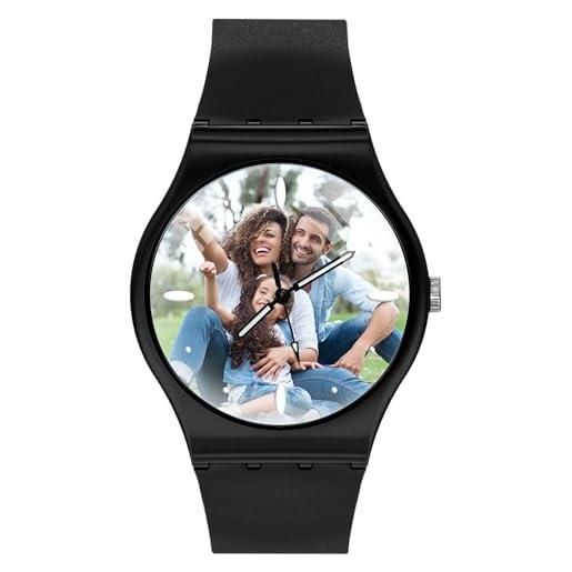 EREMITI JEWELS orologio personalizzato ultra leggero da polso - soft gum - stampa alta definizione con marcatempo in rilievo 3d effect (nero)