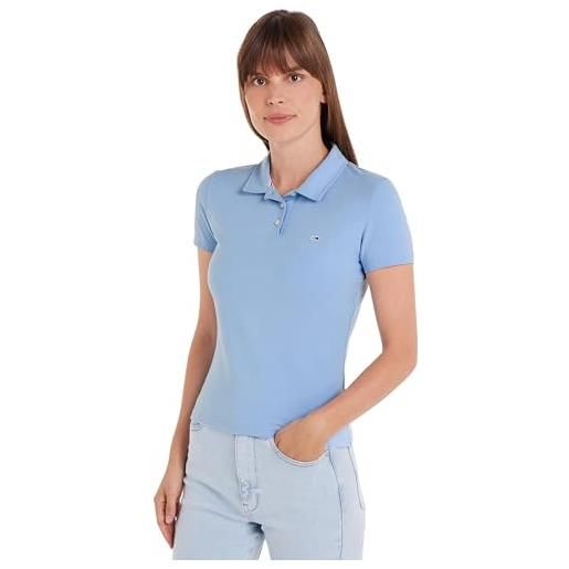 Tommy Jeans maglietta polo maniche corte donna tjw slim essential polo ss slim fit, blu (moderate blue), m