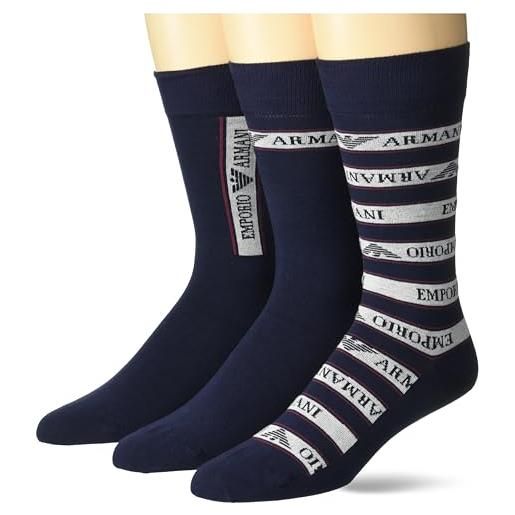 Emporio Armani men's 3 pack short socks, navy blue, one size