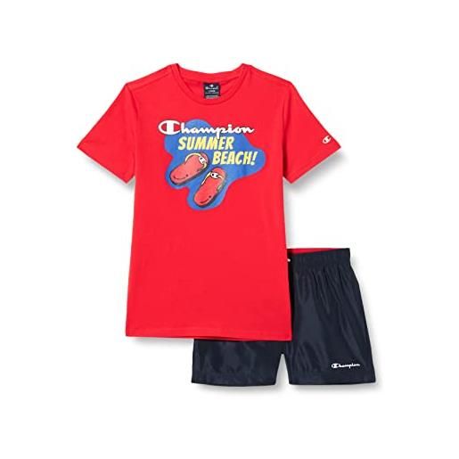Champion legacy back to the beach ac s/s t-shirt & beachshorts completo, (verde chiaro/blu marino), 7-8 anni bambini e ragazzi