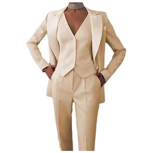 Leader of the Beauty completo da donna in 3 pezzi, da ufficio, giacca, gilet, pantaloni, stile casual, beige, m