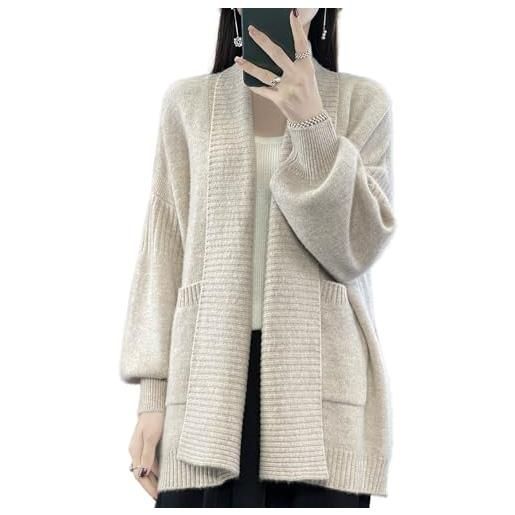 Ailaile cardigan in lana merino maglioni da donna autunno inverno spesso caldo capispalla lavorato a maglia aperto davanti cappotto con tasche, cammello giallo, m