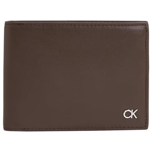 Calvin Klein borsello uomo metal ck trifold con rfid, marrone (dark brown slg), taglia unica