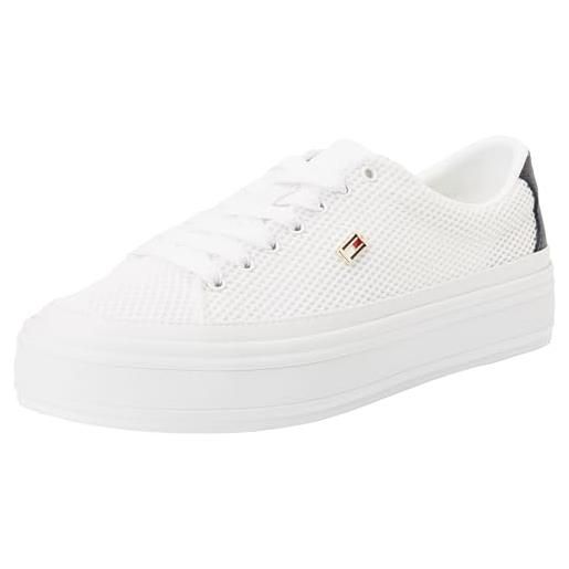 Tommy Hilfiger ommy hilfiger vulc monotype sneaker, sneaker con suola cupsole donna, white/space blue, 36 eu