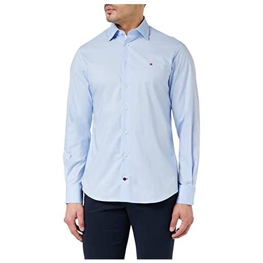 Tommy Hilfiger camicia uomo cl stretch solid maniche lunghe, blu (custom color light blue), 41w