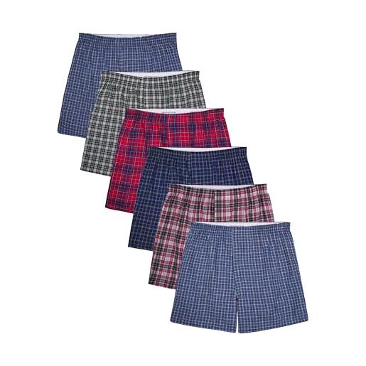 Fruit of the Loom tag-free boxer shorts (knit & woven) pantaloncino, tessuto - confezione da 6 - colori assortiti, xl uomo