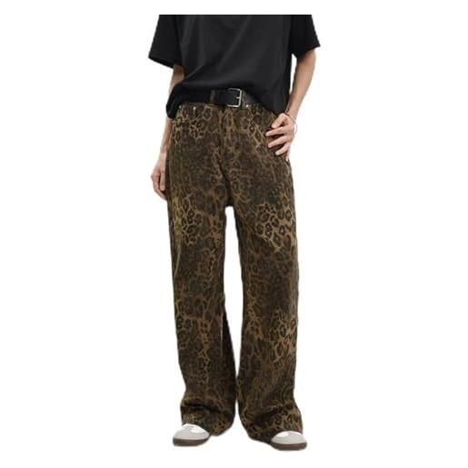 PRIMEET leopard jeans, jeans con leopardo marrone-donna e da uomo jeans-larghi donna oversize a gamba larga pantaloni da strada stile hip hop vintage in cotone largo casual (dimensione: large)