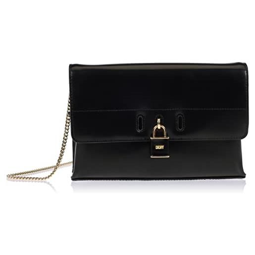DKNY palmer clutch bag in smooth leather, crossbody donna, nero/oro, taglia unica