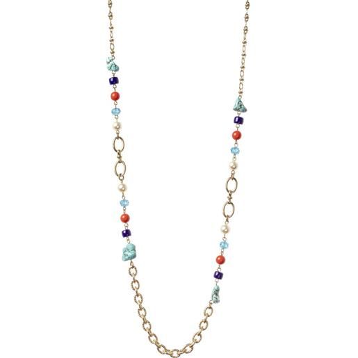 Sodini magdalena collana catena lunga con perle e pietre multicolore