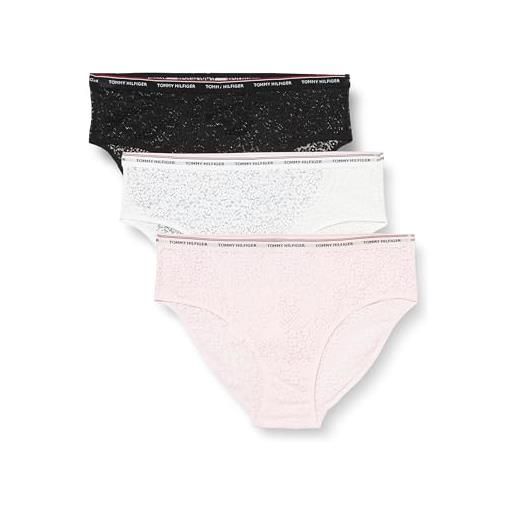 Tommy Hilfiger 3 pack bikini lace (ext sizes), donna, black/white/light pink, m