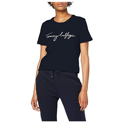 Tommy Hilfiger t-shirt maniche corte donna heritage scollo rotondo, nero (masters black), l