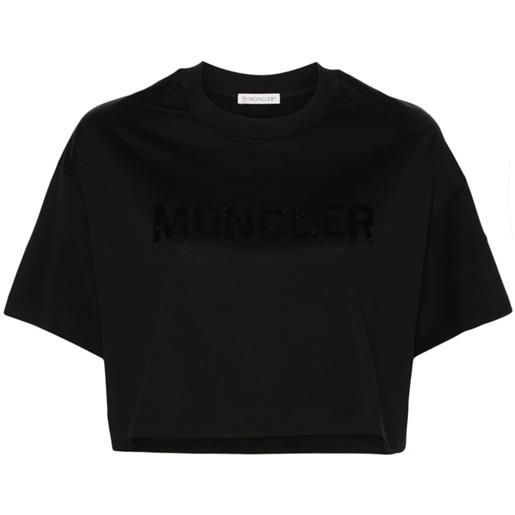 Moncler t-shirt crop con paillettes - nero