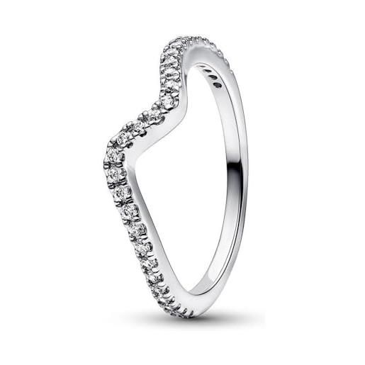 Pandora timeless anello ondulato in argento sterling con zirconia cubica trasparente, 48