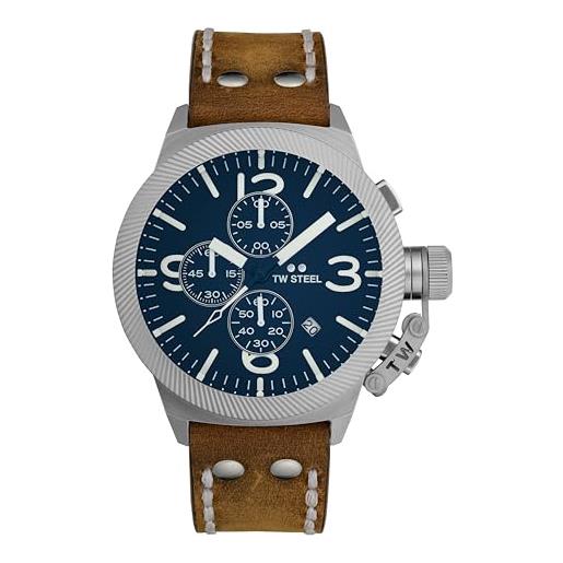 TW Steel canteen mens 45mm quartz chronograph watch with brown leather strap