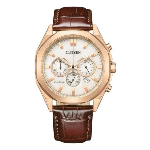 Citizen ca4593-15a - orologio da uomo eco-drive con cinturino in pelle, colore: oro rosa/crema