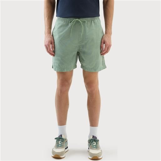 Woolrich uomo pantaloncini tinti in capo in puro cotone con stampa tropical verde taglia s