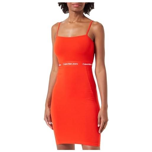 Calvin Klein Jeans women's logo elastic strappy dress fit & flare dresses, fiery red, m