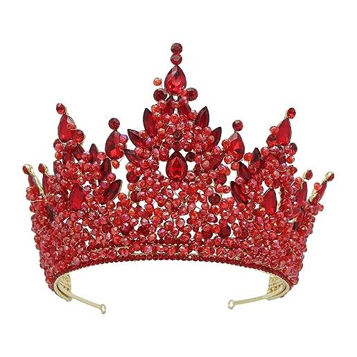 CarXs elegante rosso da sposa grande corona copricapo oversize corona da sposa accessorio per capelli donna principessa corona compleanno copricapo fascia per capelli matrimonio ballo di fine anno festa