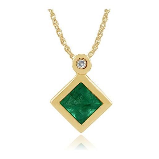 Gemondo smeraldo collana, 9ct oro giallo 0.27ct smeraldo e diamante ciondolo su 45cm catenina