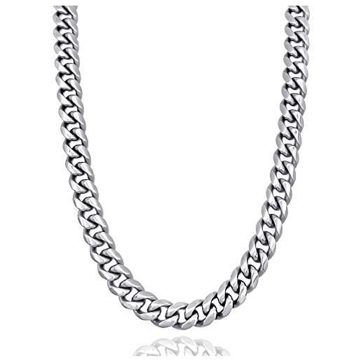 Rugged steel catena a maglia barbazzale in acciaio inox massiccio da 10 mm cuban link chain - lunghezze: 45 50 55 60 65 cm (inclusa scatola) e acciaio inossidabile, colore: argento