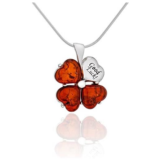 AMBEDORA donna good luck collana incisa, argento 925 ossidato, ciondolo a forma di trifoglio d'argento su catena a serpente, pronto da regalare per te, famiglia, amici