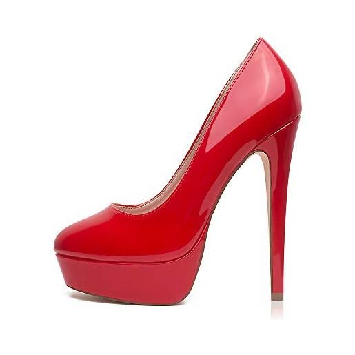 GENSHUO tacchi plateau donna eleganti scarpe tacco a spillo sexy décolleté moda punta rotonda scarpe festa nozze rosso 37.5 eu