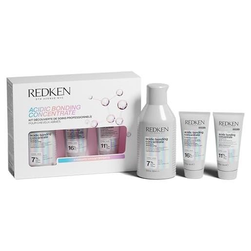 Redken, kit per la cura dei capelli danneggiati, trasformazione immediata della fibra, shampoo + balsamo + maschera, acido bonding concentrato